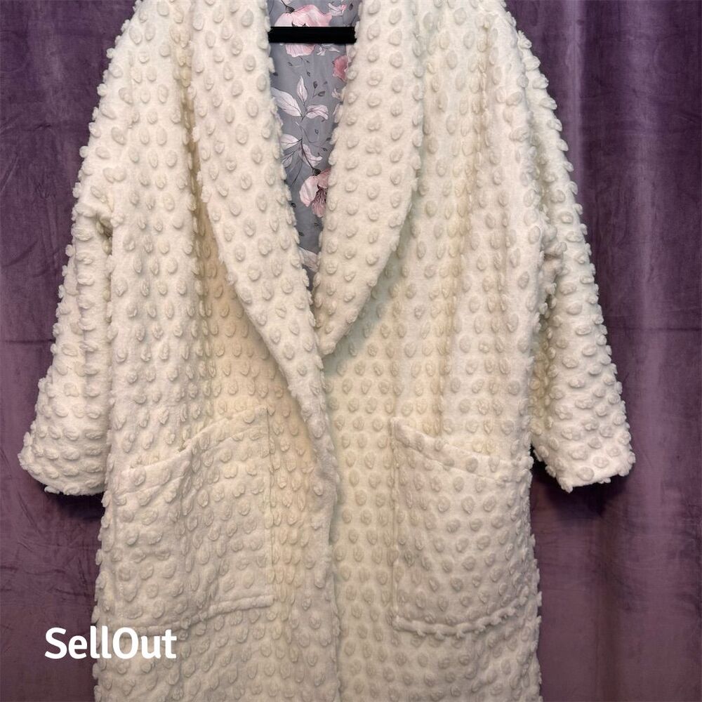 Hand Made Women's Ivory Long Nubby Coat Solid Lining XL-XXL